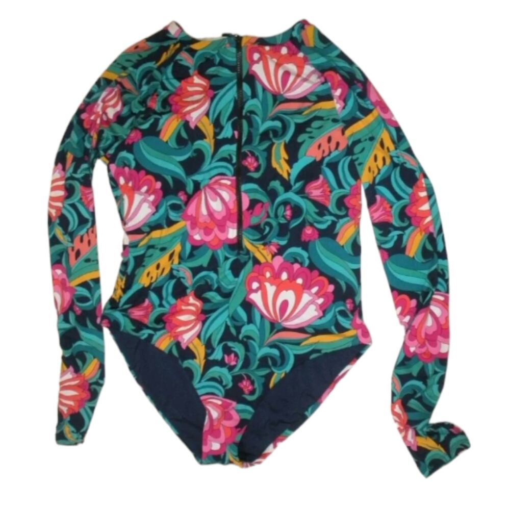Trina Turk Womens Botanical Floral Long Sleeve One Piece Swimsuit 3671045M NEW - Picture 3 of 8